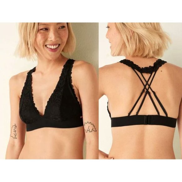 Victoria's Secret PINK Black Lace Strappy Back Halterneck Bralette S/P  NWT - Picture 1 of 16